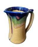 Vintage Hand Made Yellow Pottery Pitcher With Blue and Green Accents