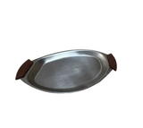 Small Silver Serving Tray With Wooden Teak Handles
