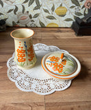 Pair of Vintage Floral Hand Painted Dishes, Vase and Bowl With Lid