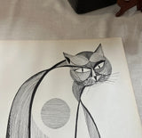 Pair of Brazilian Style Prints of a Cat and Baby, Signed
