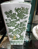 1970s Green and White Asian Style Detailed Ceramic Vase With Stand