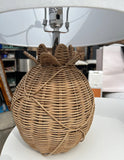 Pair of Wicker Round Lamps With White Lampshades