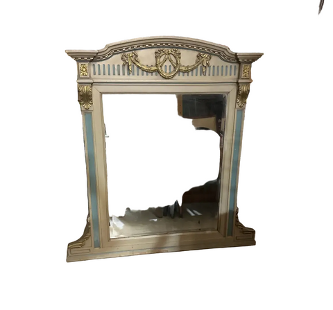 Large Vintage Table Mirror With Blue and Gold Accents