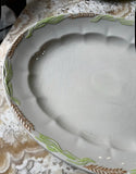 1970s White Ceramic Oval Platter With Wheat Details on Rim
