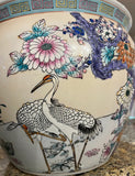 Large Ceramic Planter With Bird and Greek Key Accents