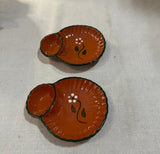Pair of Small Ceramic Spanish Olive Serving Dishes With Floral Details