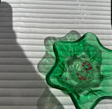 Pair of Green Glass Star Candlestick Holders