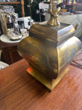 Vintage Asian Style Brass Table Lamp with Etched Cherry Blossom Tree Details