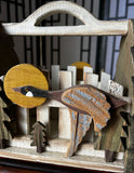 Vintage Folk Art Flying Goose and Sunrise Scene on Wooden Basket