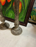 Pair of Silver Tall Etched Candleholders