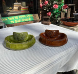 Pair of Ceramic Green and Brown Catchalls With Eagle Accents