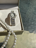 Cote D Azue Collection of Pearl Necklace, Earrings, and Watch