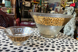 Pair of Gold Accent Greek Key Serving Glass Bowls