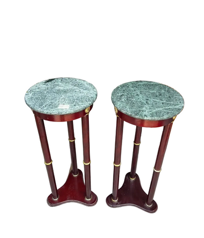 Pair of Green Stone Top Round Side Tables