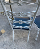 Pair of 1970s Italian Style White Metal Chairs With Navy Blue Leather Cushions