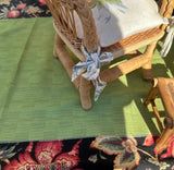 Pair of Miniature Wicker Chairs With Floral Cushions and Matching Ottoman