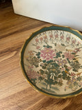 Asian Ceramic Pink and Teal Plates with Gold Rims and Floral Accents