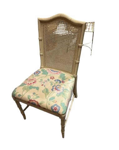 Gold Canned Back Chair With Floral Cushion