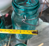 Pair of Teal Blue Glass Vintage Ball Jars With Lids
