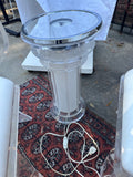 Pair of Lucite Miami Vice Swan Chairs With Standing Clock Side Table