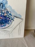 Cool Toned Watercolor Still Life Painting of Bedside Table