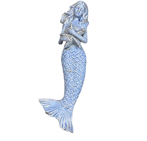 1970s Blue Ceramic Mermaid Figurine
