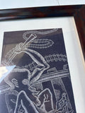 African Black and White Print in Wooden Framed, Signed by Artist