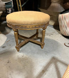 Wooden Gold Painted Ottoman With Burlap Covered Cushion