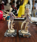 Pair of Ceramic Italian Ballerina Figurines With Marble Bases