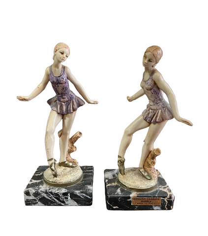 Pair of Ceramic Italian Ballerina Figurines With Marble Bases