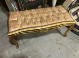 Vintage Gilded Gold Wooden Bench With Tufted Cushion