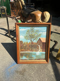 Watermill and House Waterside Landscape Painting, Signed by the Artist, Framed