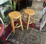 Pair of Boho Woven Wicker Bar Stools