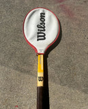 Collection of Vintage Wooden Wilson Tennis Rackets With Cover and Blue and Yellow Accents