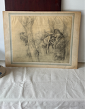 Antique Charcoal Drawing of Two Greek Women