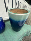 Pair of Blue Two-Toned Pottery Vases