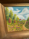 Small Signed Gold Framed Farmhouse and Foliage Landscape Painting on Canvas