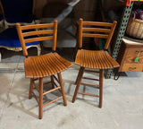 Pair of 1970s Wooden Slat Swivel Bar Stools