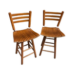 Pair of 1970s Wooden Slat Swivel Bar Stools
