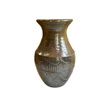 Vintage Hand Made Brown Ceramic Detailed Pottery Vase