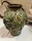 Majolica Style Green Vase Signed