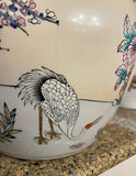 Large Ceramic Planter With Bird and Greek Key Accents