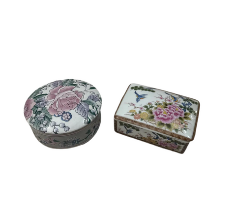 Pair of Floral Ceramic Boxes