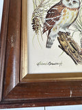 Owl Painting in Wooden Frame, Signed by Artist