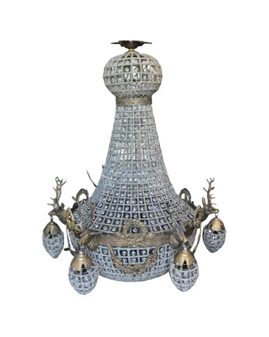 1990s Jumbo Oversized Empire Deer Head 12 Lights Chandelier