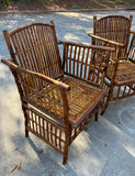 Pair of Boho Chic Bamboo Chairs With Green Cushions