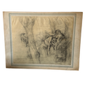 Antique Charcoal Drawing of Two Greek Women