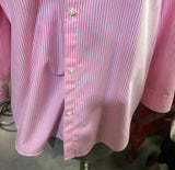 90's Ralph Lauren Pink and White Striped Button Down Shirt With 3/4 Length Sleeves, Size L