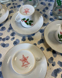 Collection of Vintage Mistletoe Glassware, Espresso Cups With Saucers