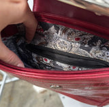 Red Faux Gator Skin Purse With Silver Heart Details